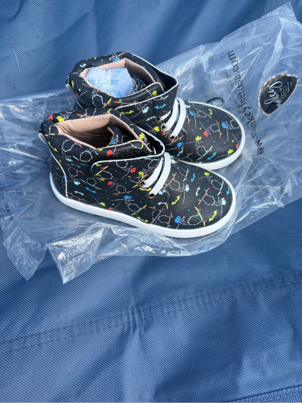 Monkey Feet Kids High-Top Sneakers in Black with Multicolor Paint Splatter